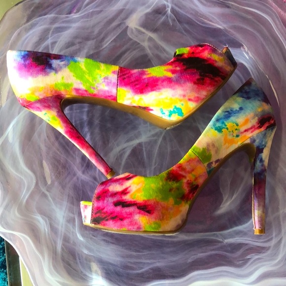 GUESS PATCHES STILETTO PEEP TOE PLATFORM PUMPS • sz 6.5M - Picture 7 of 17